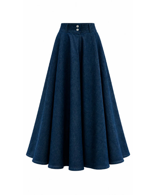 PSIDE Circle Denim Midi Skirt - Blue