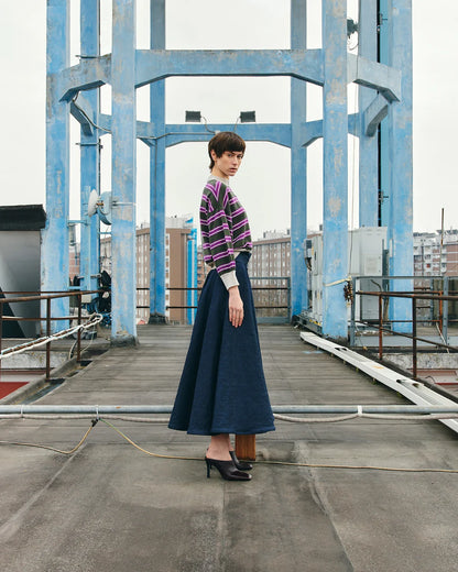 PSIDE Circle Denim Midi Skirt - Blue