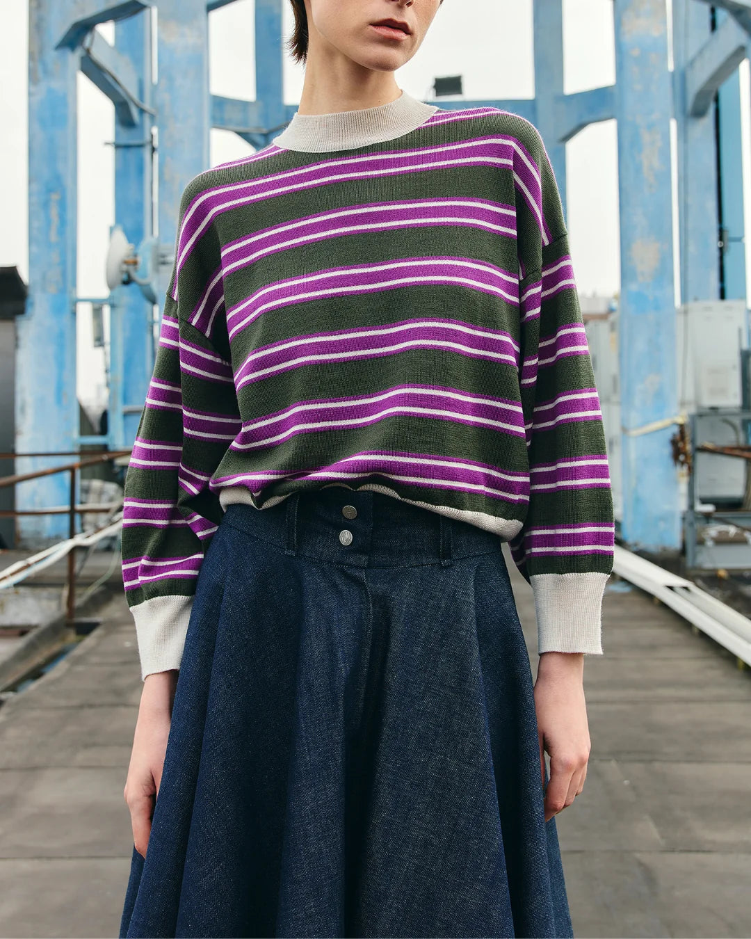 PSIDE Circle Denim Midi Skirt - Blue