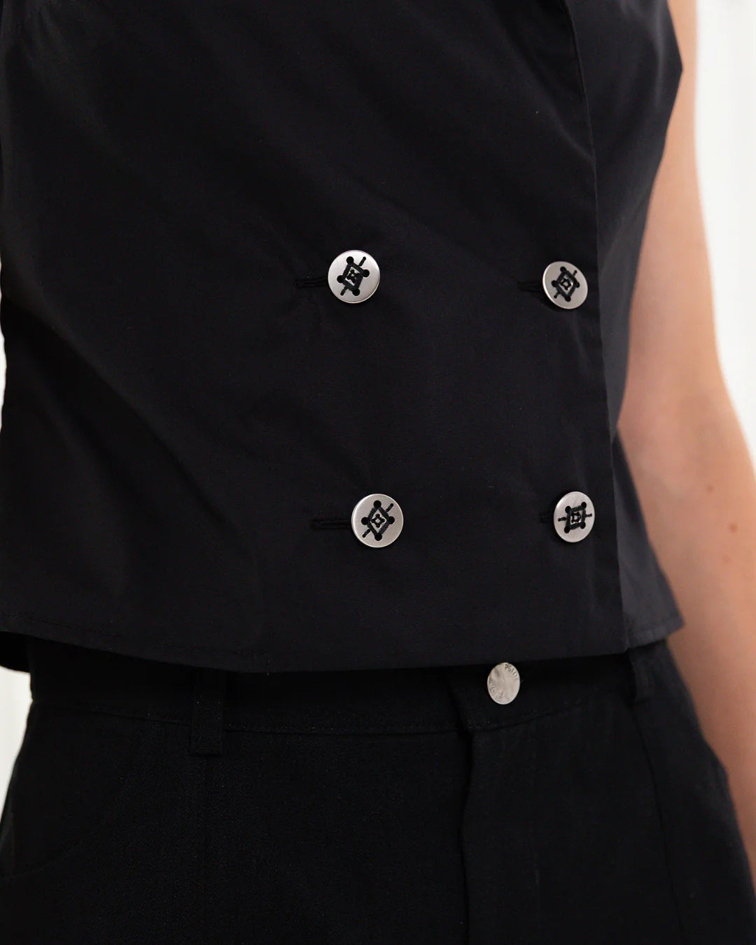Designer black sleeveless double breasted cotton shirt | PSIDE italian luxury brand