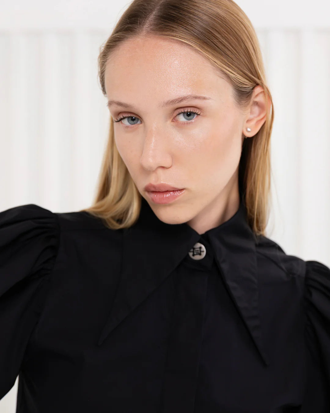 Designer black long sleeve puff sleeve cotton shirt | PSIDE italian luxury brand