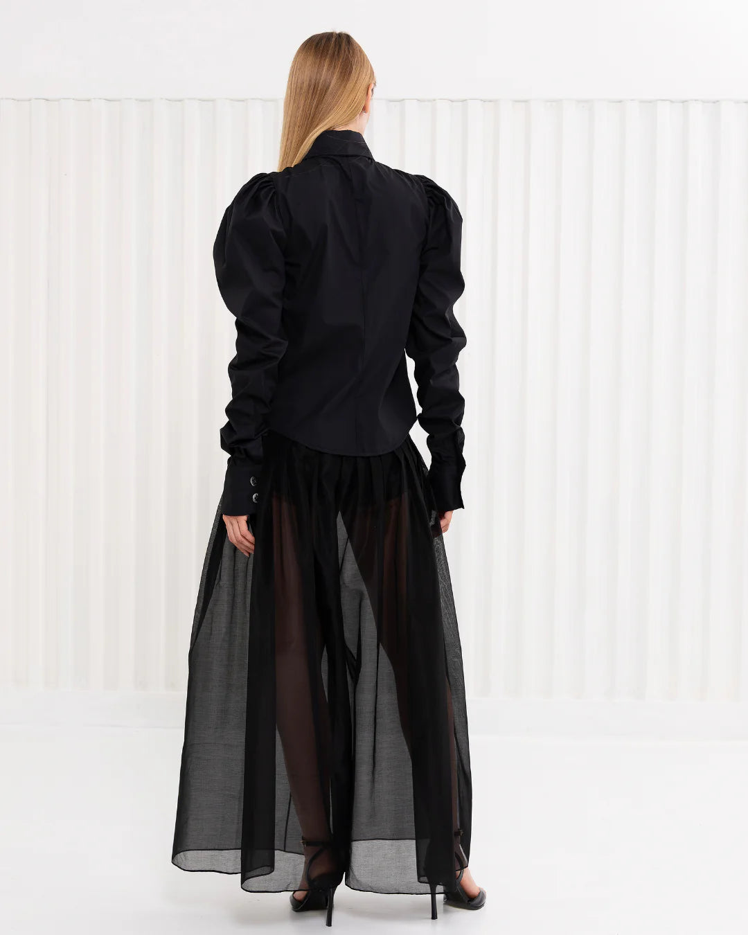 Designer black long sleeve puff sleeve cotton shirt | PSIDE italian luxury brand