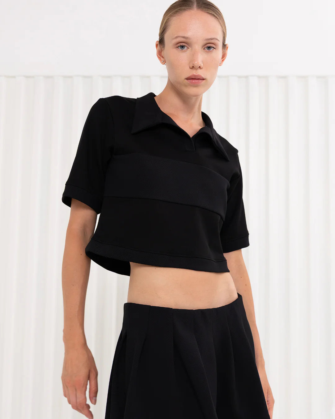 Designer black crop top tennis polo | PSIDE italian luxury brand