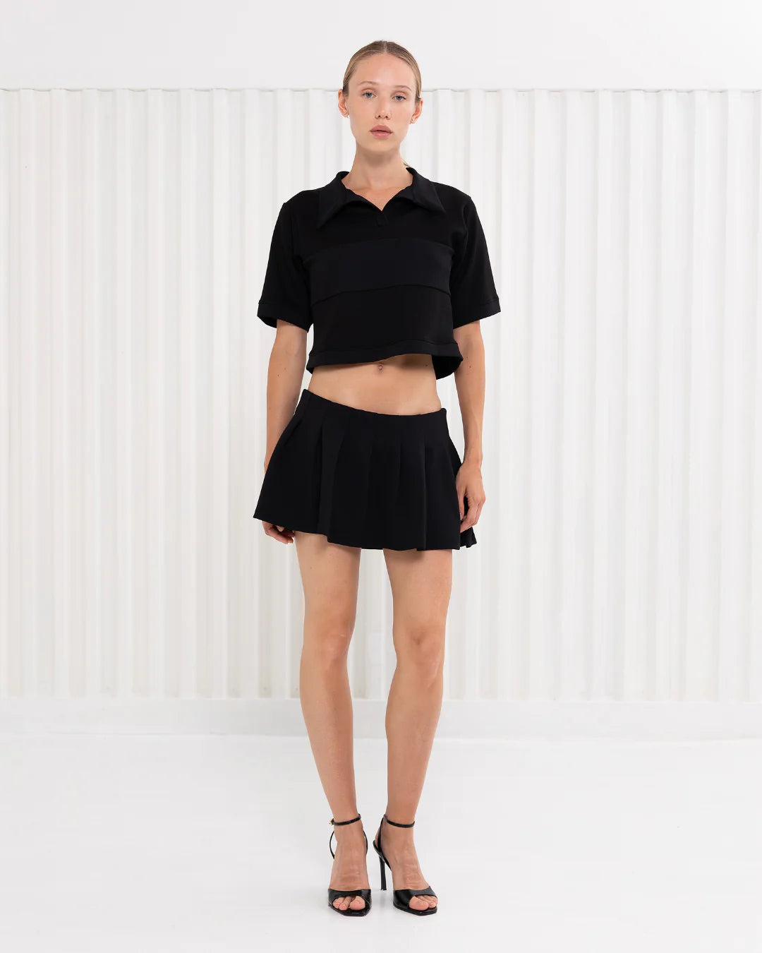 Designer black crop top tennis polo | PSIDE italian luxury brand
