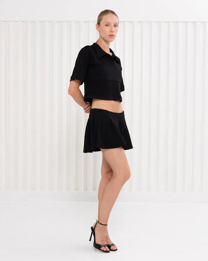Designer black crop top tennis polo | PSIDE italian luxury brand