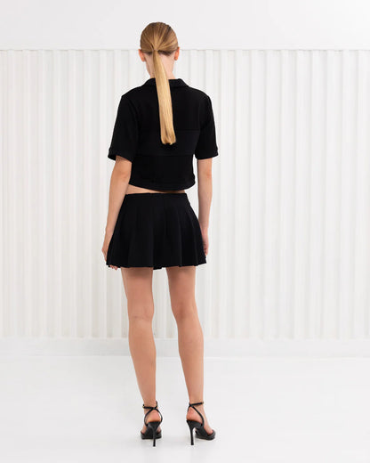 Designer black crop top tennis polo | PSIDE italian luxury brand