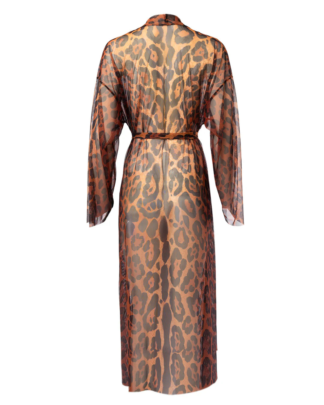 Designer long-sleeved sheer maxi beach robe with leopard print | RODA