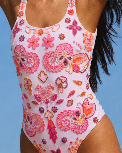 SELF-ADORE Floral Fiesta Swimsuit - Pale Pink