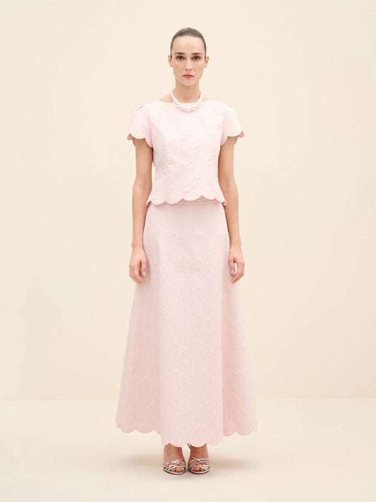 NÉAN Scalloped-Hem Jacquard Maxi Skirt - Light Pink