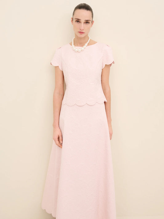 NÉAN Scalloped-Hem Jacquard Top - Light Pink