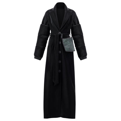 ÚCHÈ Belted Green Bag Trench Coat - Black