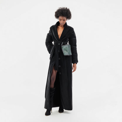 ÚCHÈ Belted Green Bag Trench Coat - Black