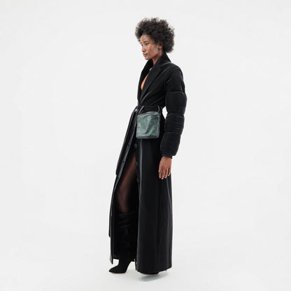 ÚCHÈ Belted Green Bag Trench Coat - Black