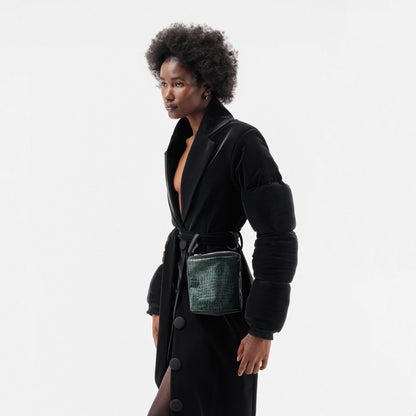 ÚCHÈ Belted Green Bag Trench Coat - Black