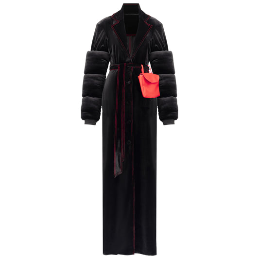 ÚCHÈ Belted Red Bag Trench Coat - Black/Red