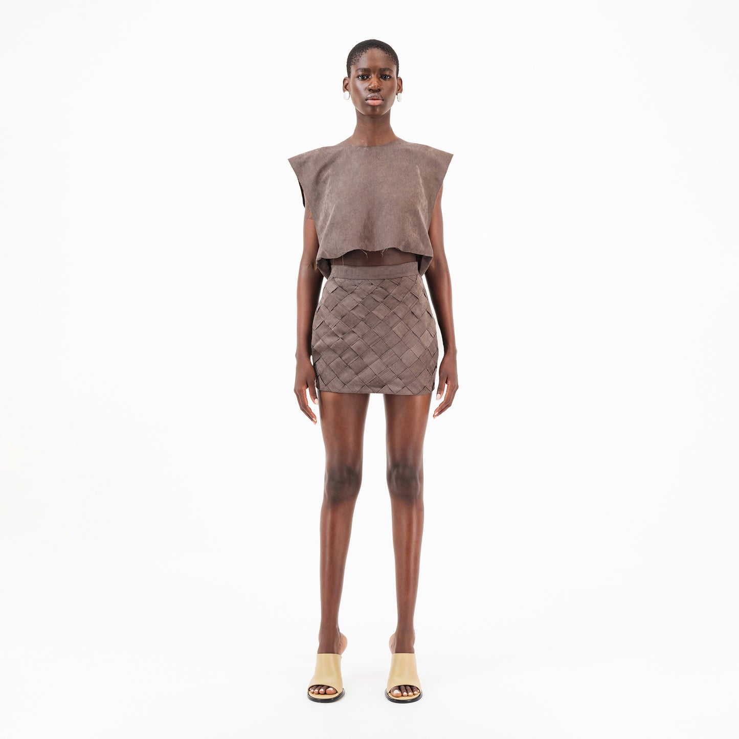 ÚCHÈ Braided Suede Mini Skirt - Brown