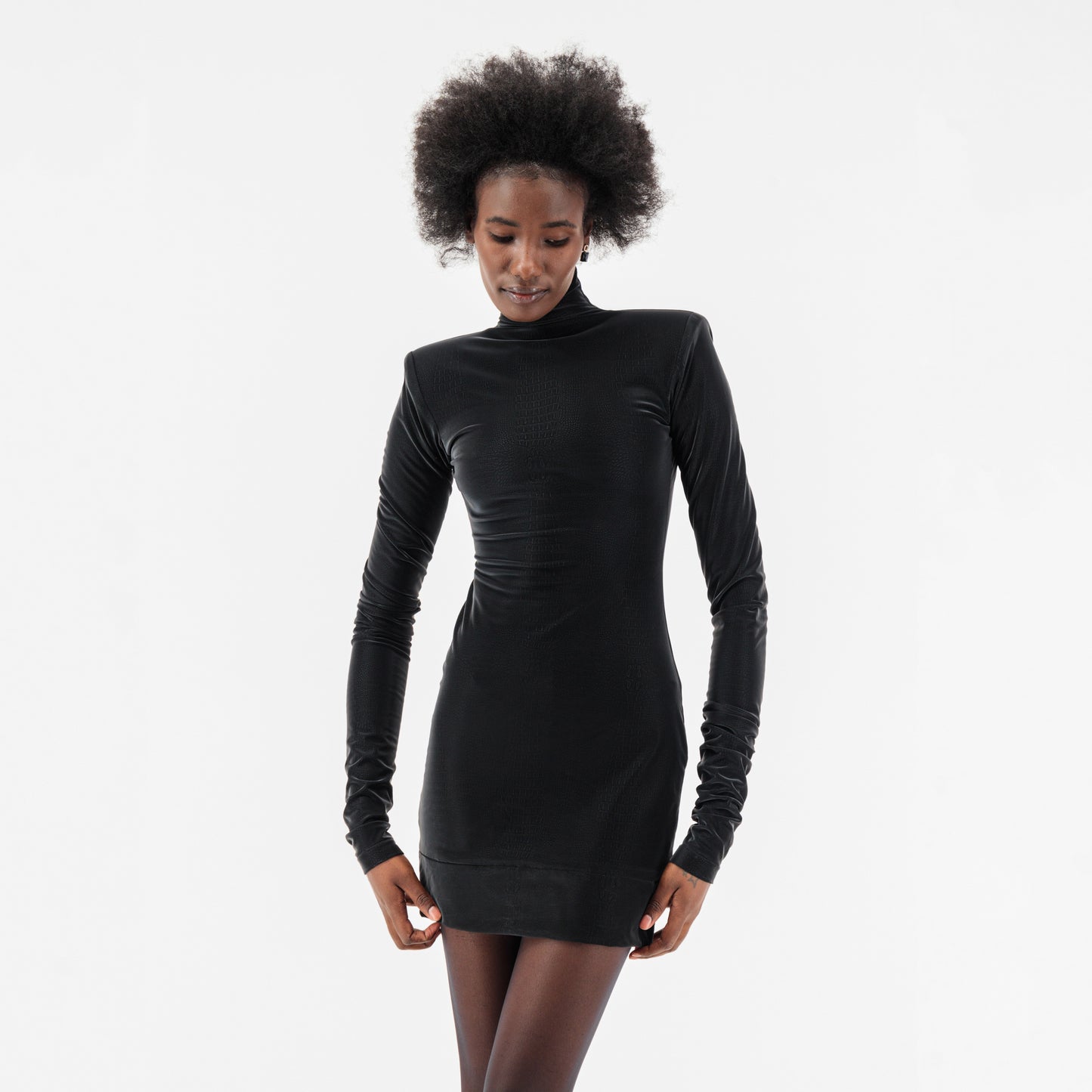 ÚCHÈ Crocodile Print Mini Dress - Black