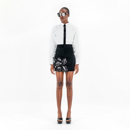 ÚCHÈ Crocodile Prints Flower Patch Mini Skirt - Black