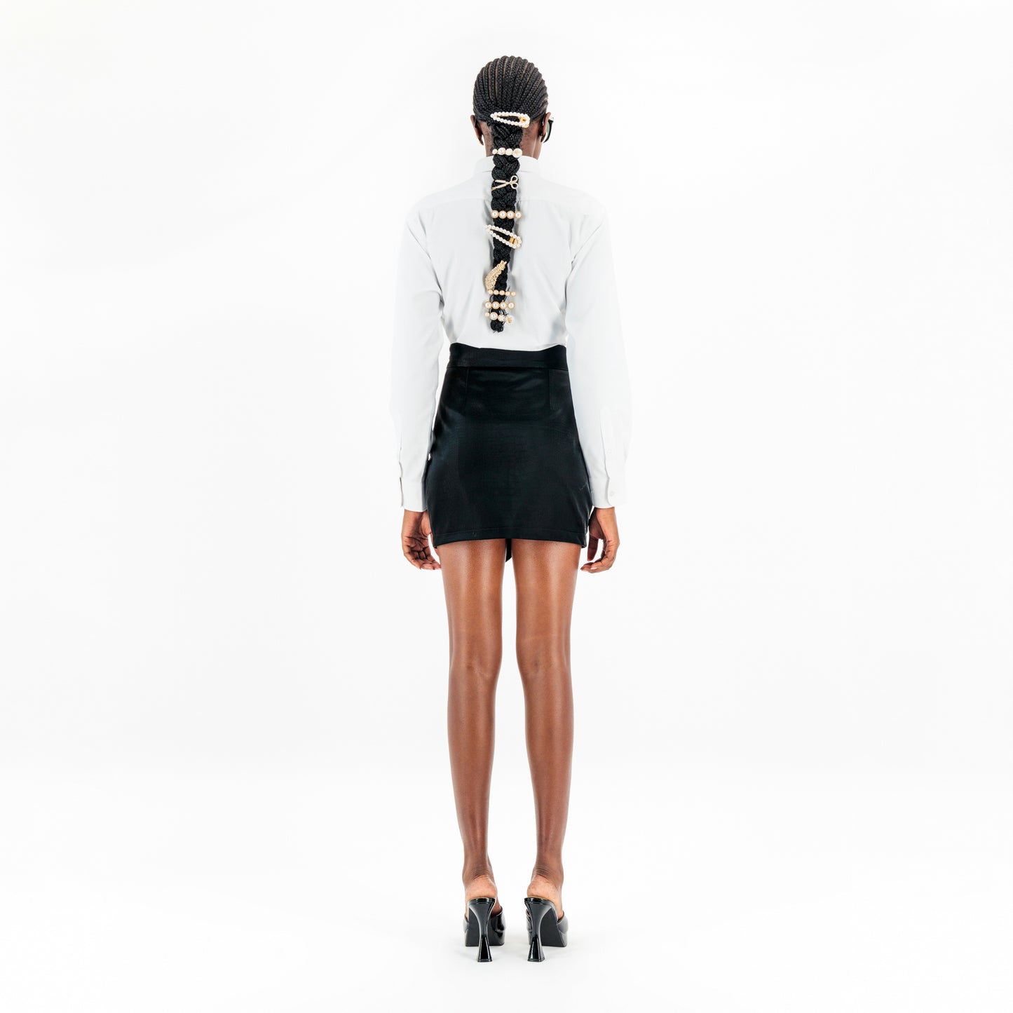 ÚCHÈ Crocodile Prints Flower Patch Mini Skirt - Black