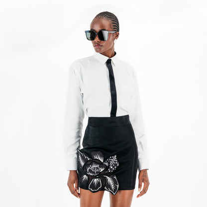 ÚCHÈ Crocodile Prints Flower Patch Mini Skirt - Black