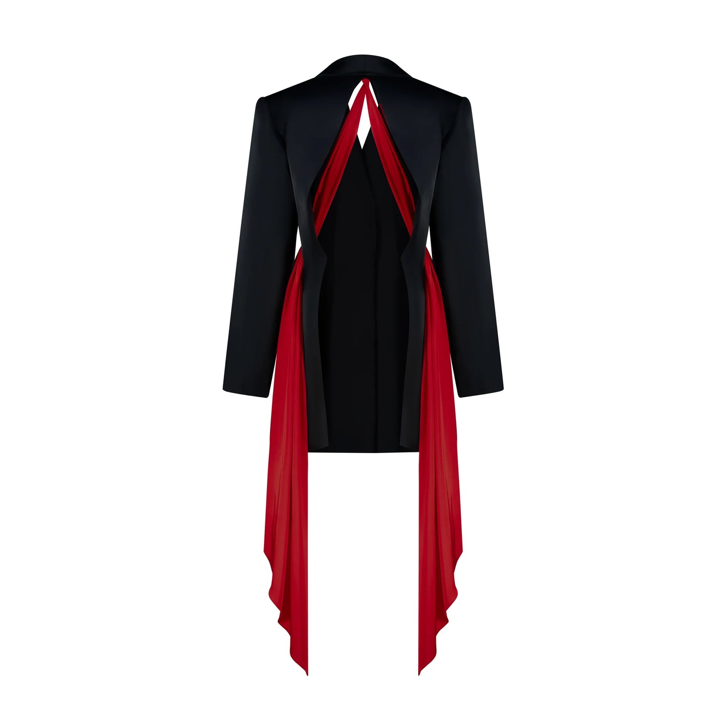 Designer Draped Oversize Women's Blazer in Black color with Red scarf | ÚCHÈ
