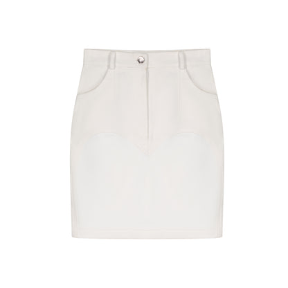 ÚCHÈ Half Heart Denim Mini Skirt - White