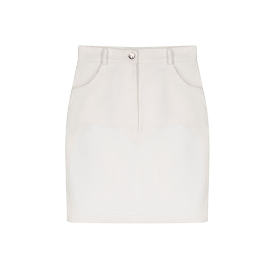 ÚCHÈ Half Heart Denim Mini Skirt - White