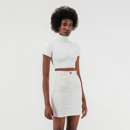 ÚCHÈ Half Heart Denim Mini Skirt - White