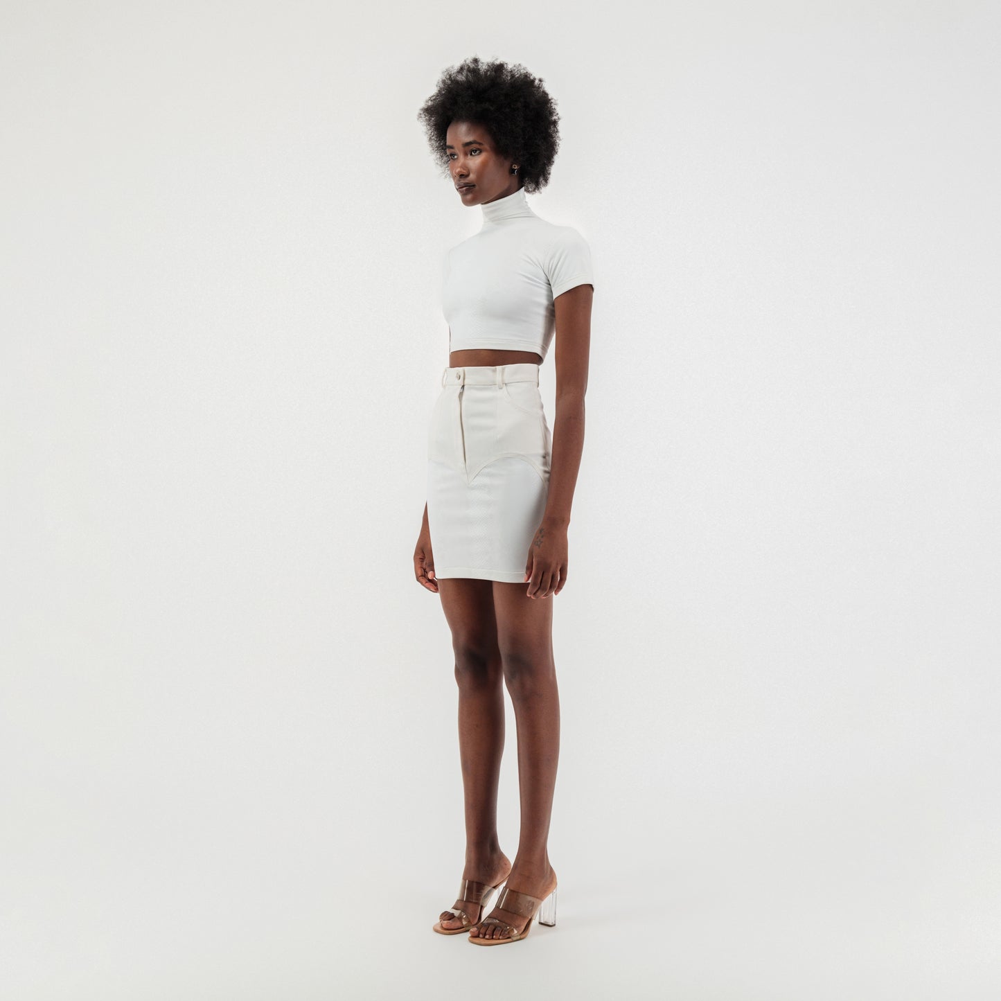 ÚCHÈ Half Heart Denim Mini Skirt - White