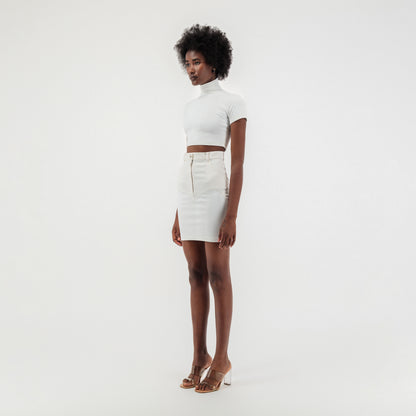 ÚCHÈ Half Heart Denim Mini Skirt - White