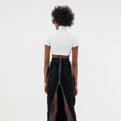 ÚCHÈ Leopard Print Scrunched Pencil Skirt - Black