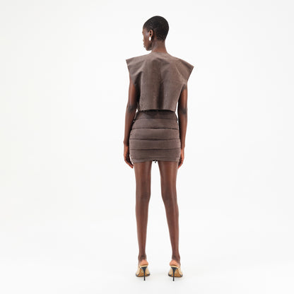 ÚCHÈ Puffer Mini Skirt - Brown