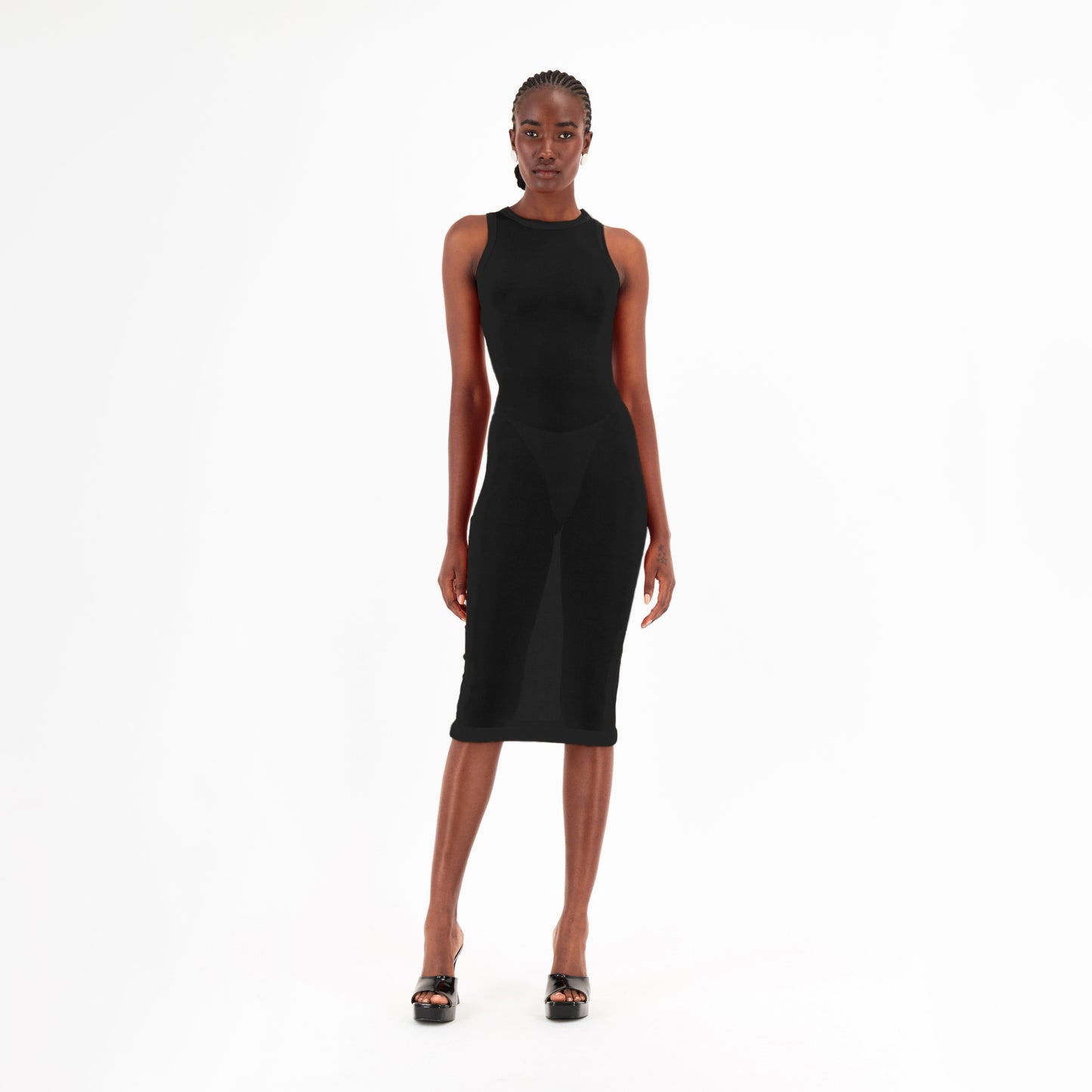 ÚCHÈ Semi-Sheer Midi Dress - Black