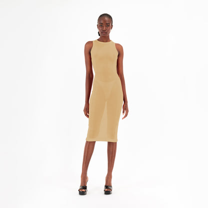 ÚCHÈ Semi-Sheer Midi Dress - Nude