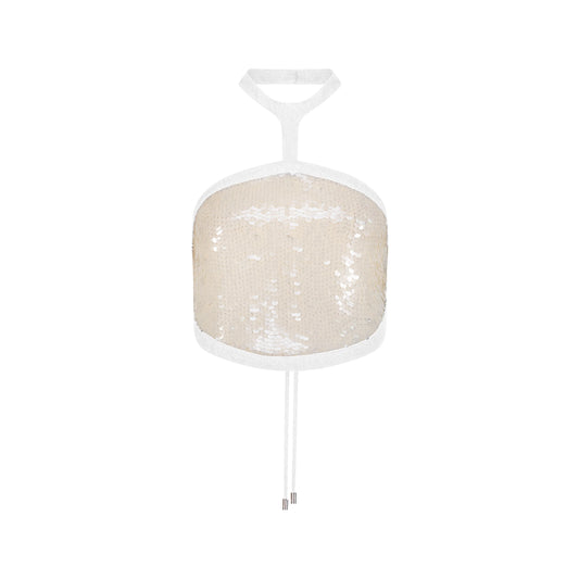 Designer Sequin Denim Detail Crop Top in Cream color with White denim detail | ÚCHÈ