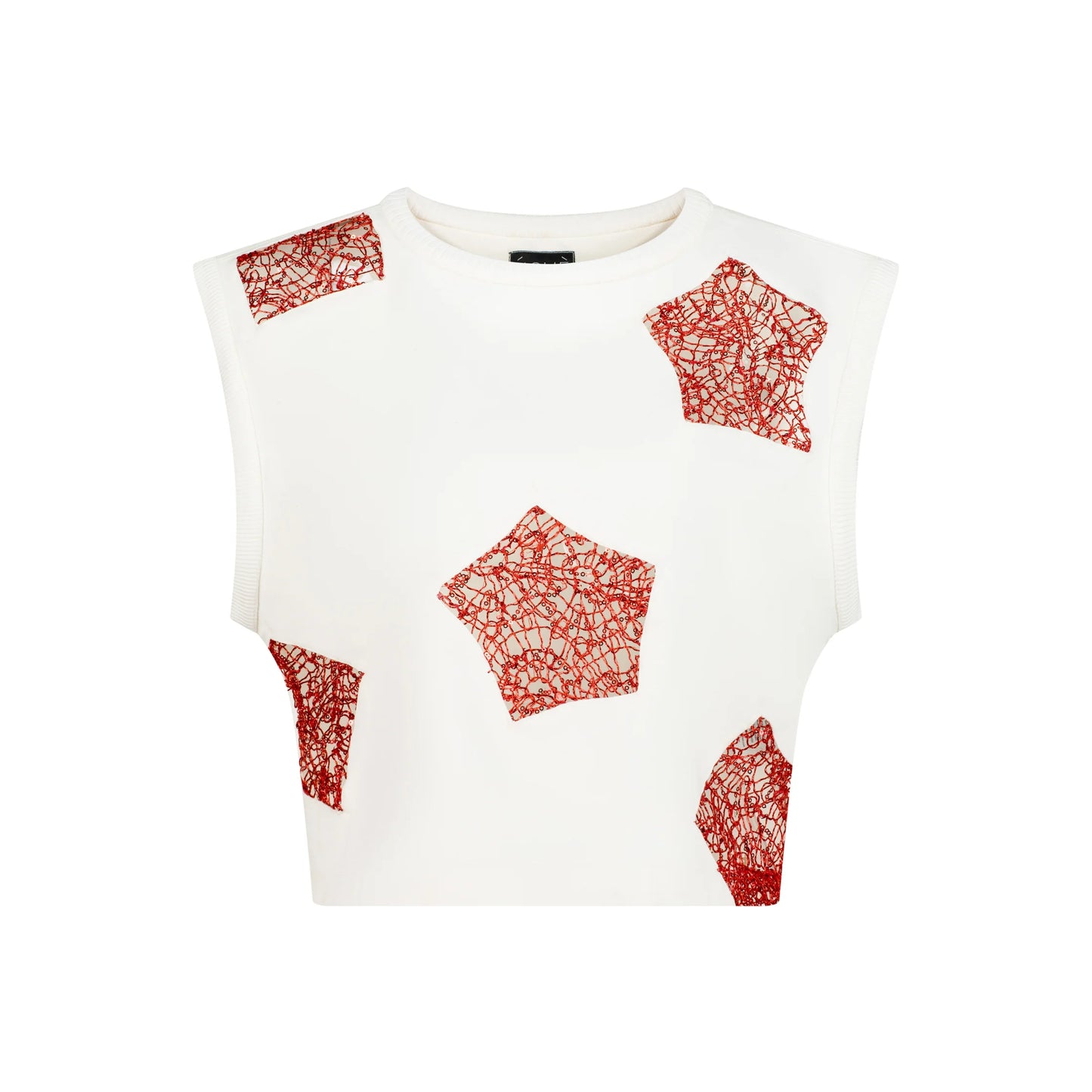 Designer Sequin Web Crop Top in White color with Red web | ÚCHÈ