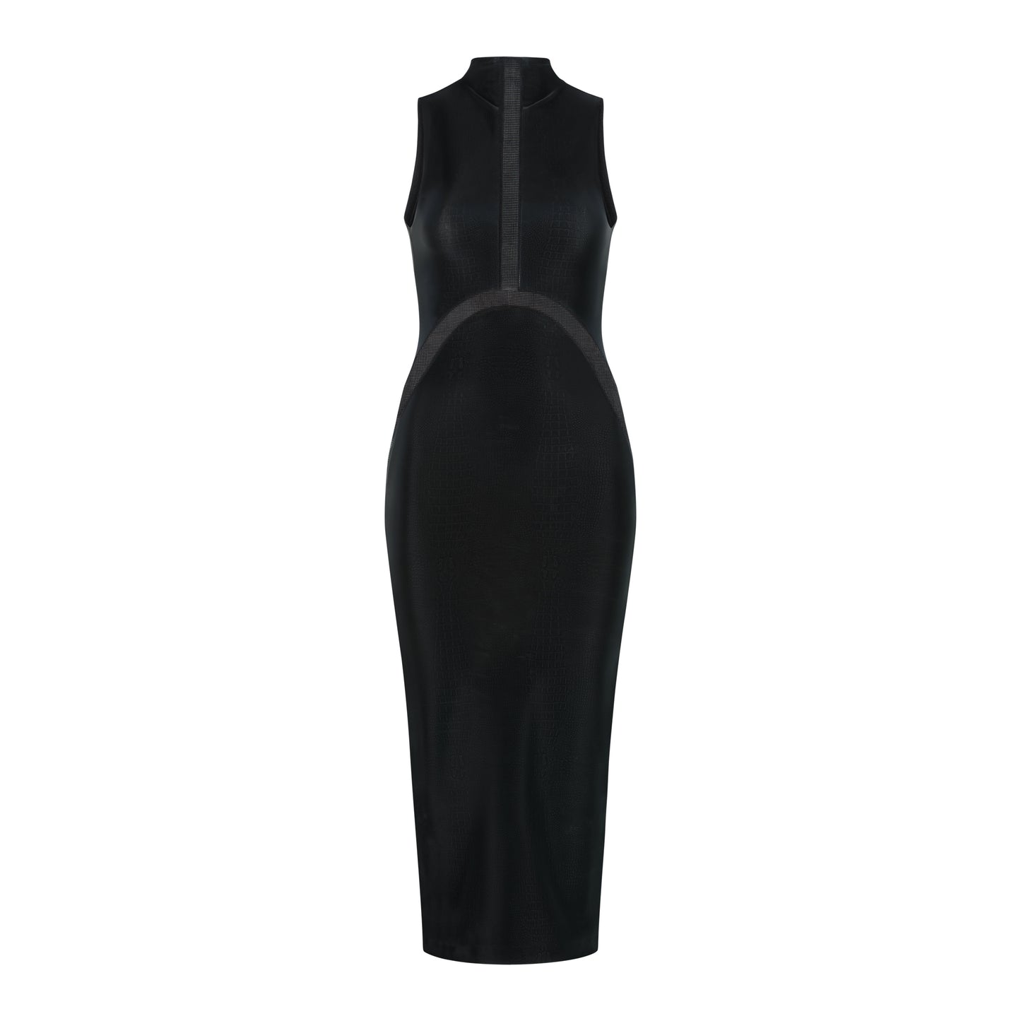 ÚCHÈ Sheer Paneling Cut Out Crocodile Print Midi Dress - Black