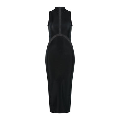 ÚCHÈ Sheer Paneling Cut Out Crocodile Print Midi Dress - Black