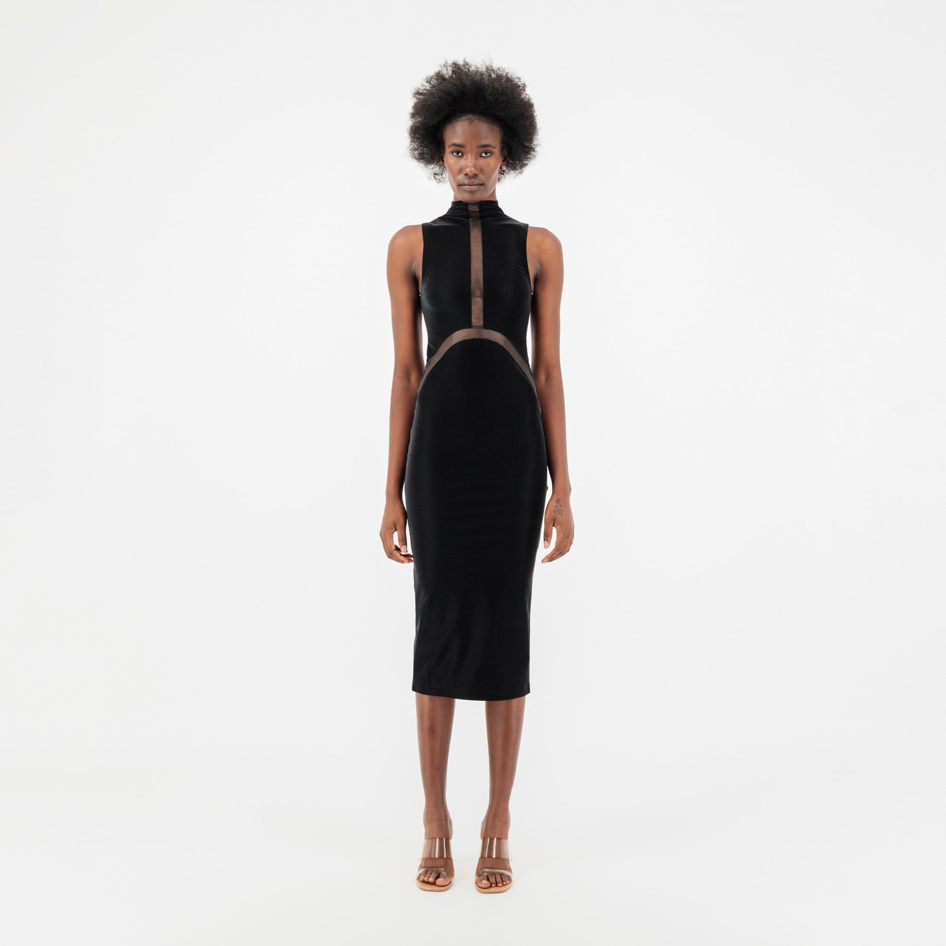 crocodile midi dress Crocodile Print Mesh Long Sleeve Midi Dresskizn