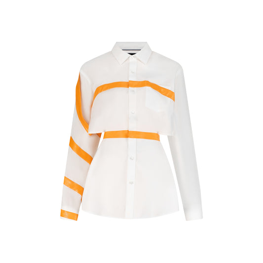 ÚCHÈ Spiral Long Sleeve Shirt Dress - White