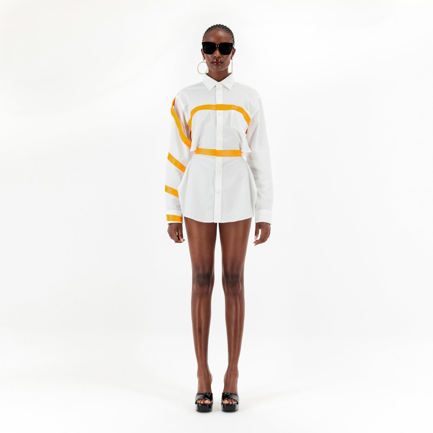 ÚCHÈ Spiral Long Sleeve Shirt Dress - White