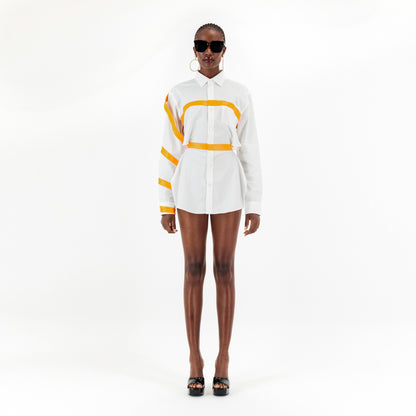 ÚCHÈ Spiral Long Sleeve Shirt Dress - White