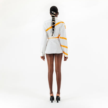 ÚCHÈ Spiral Long Sleeve Shirt Dress - White