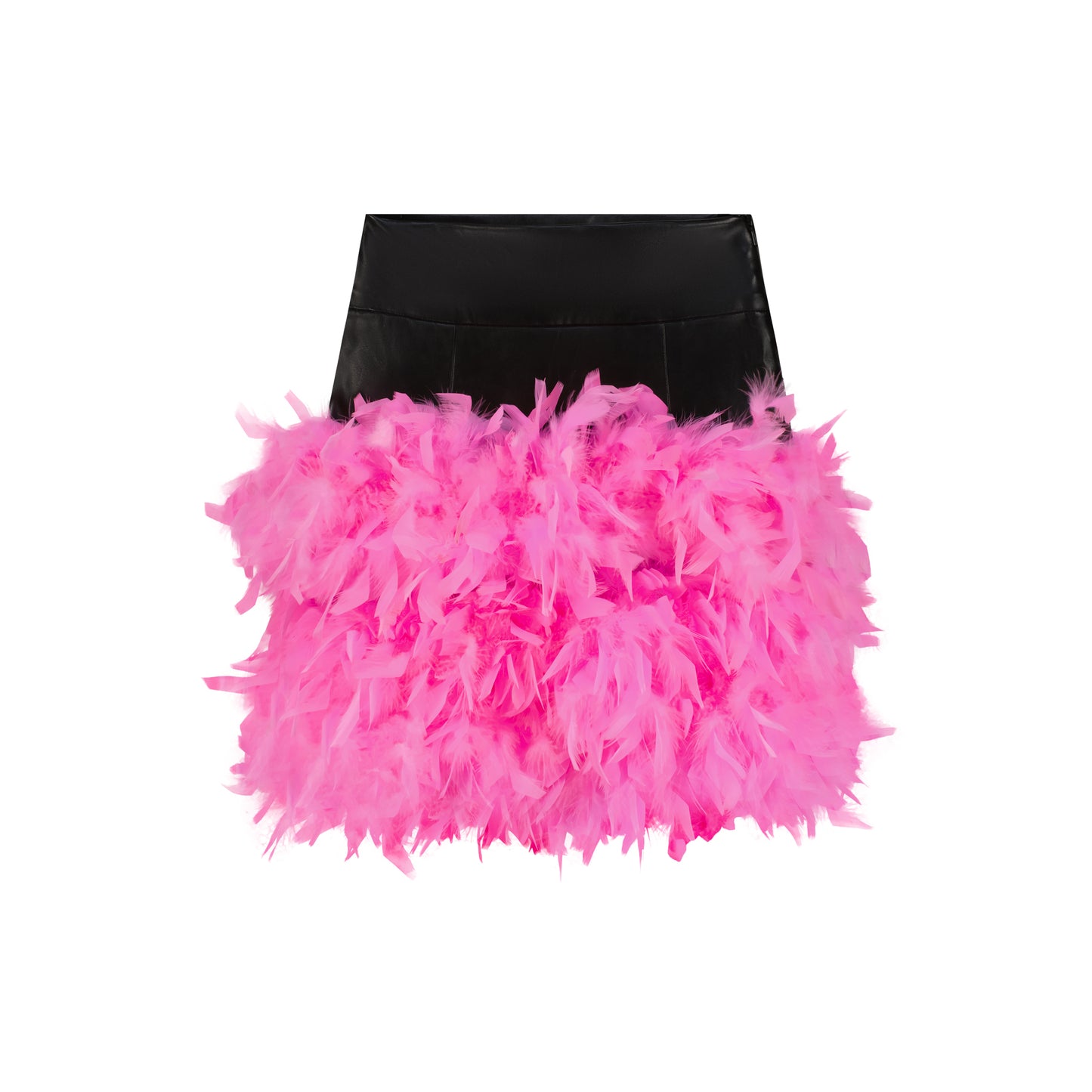 ÚCHÈ Vegan Leather Mini Skirt with Feather - Black/Pink
