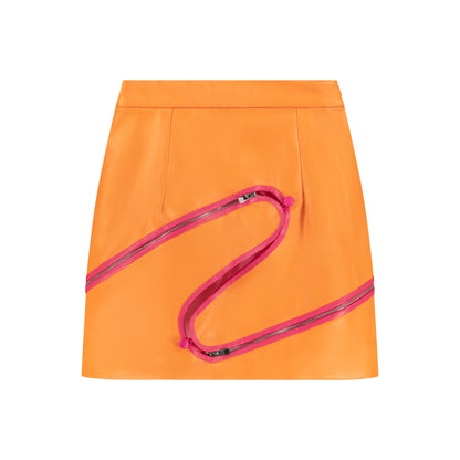 ÚCHÈ Vegan Leather Wavy Mini Skirt - Orange