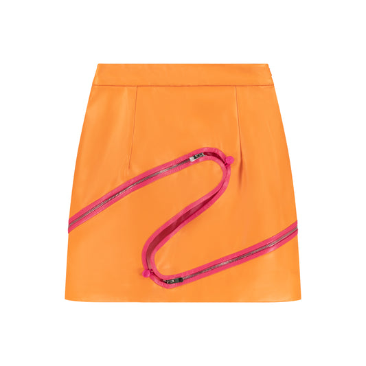 ÚCHÈ Vegan Leather Wavy Mini Skirt - Orange