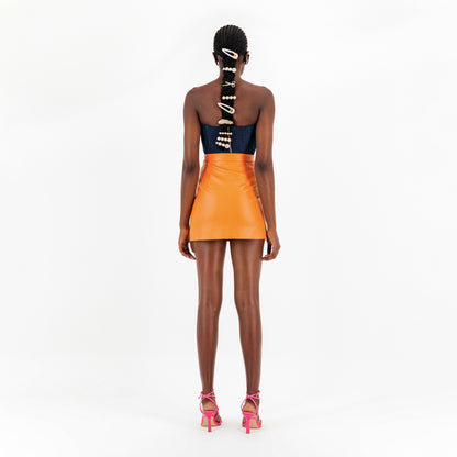 ÚCHÈ Vegan Leather Wavy Mini Skirt - Orange