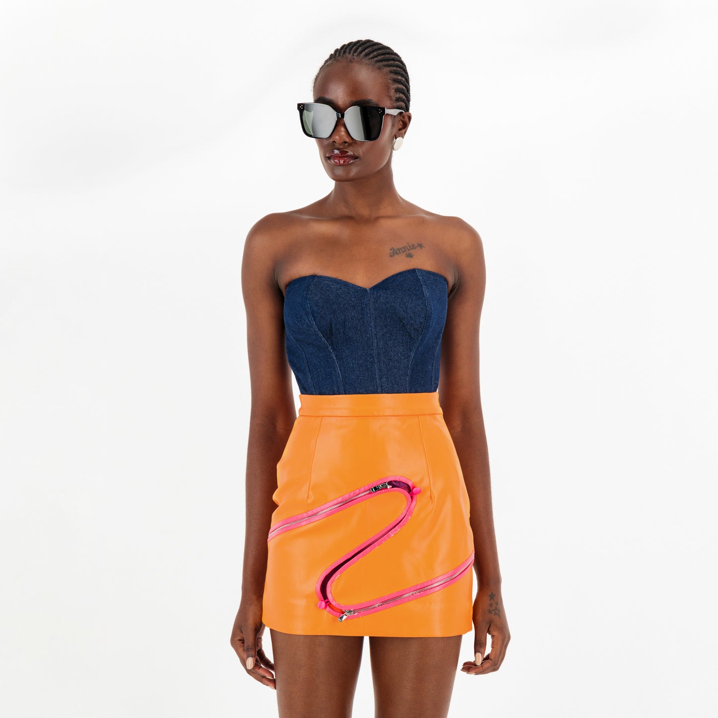 ÚCHÈ Vegan Leather Wavy Mini Skirt - Orange