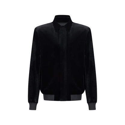 Designer velvet women's jacket with a pointed collar, long sleeves, and ribbed cuffs and hem in Black | ÚCHÈ