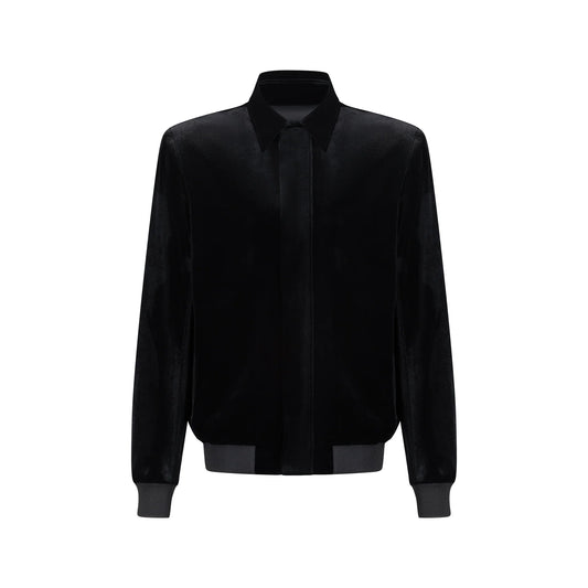 Designer velvet women's jacket with a pointed collar, long sleeves, and ribbed cuffs and hem in Black | ÚCHÈ